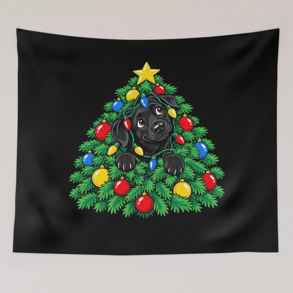 Item preview, Black Labrador Retriever Peeking Christmas Tree Xmas Lights designed and sold by clothesy7.