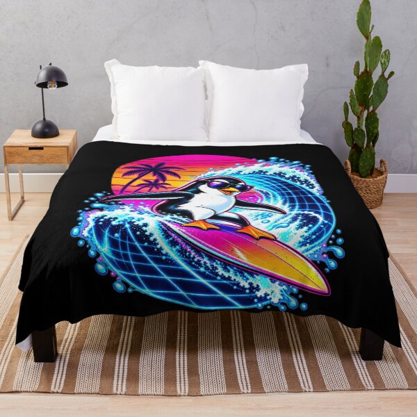 Item preview, Funny Penguin Surfing Tropical Wave Art designed and sold by elderberry.