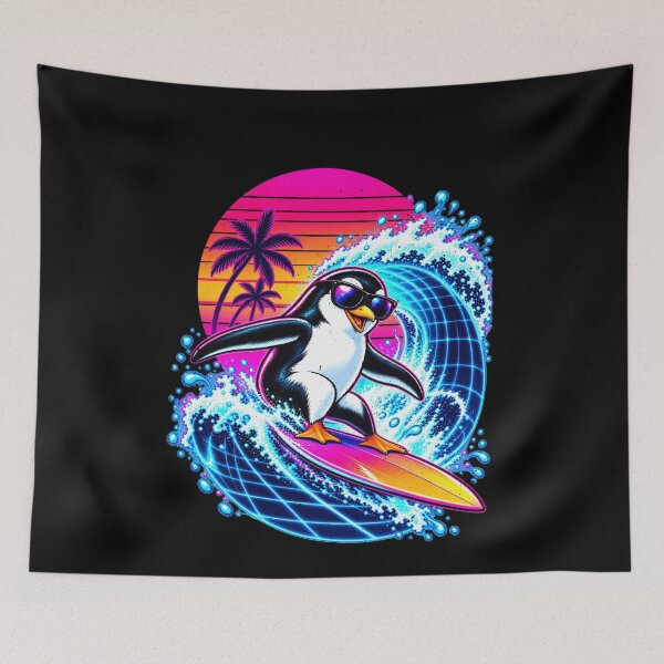 Item preview, Funny Penguin Surfing Tropical Wave Art designed and sold by elderberry.