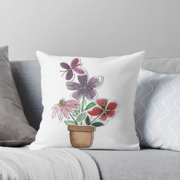 Item preview, Earthy Tone Storybook Flowers and Purple Butterfly Watercolor Art - Cute Cottagecore Decor designed and sold by Orly Fuchs Galchen.