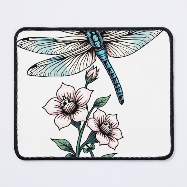 Item preview, Serene Dragonfly on Floral Stem Tattoo Flash designed and sold by Qubivibe.