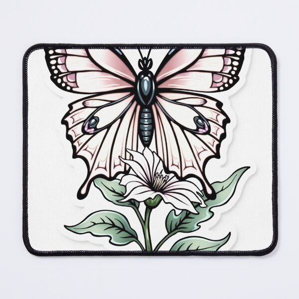 Item preview, Graceful Butterfly on Flower Stem - Vibrant Tattoo Flash Design designed and sold by Qubivibe.