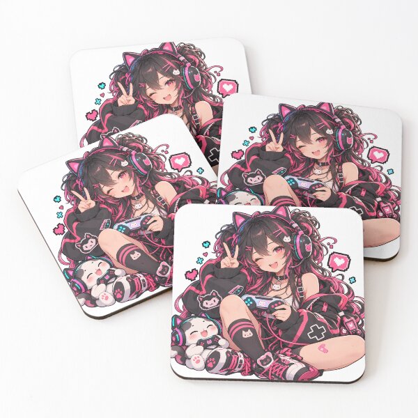 Item preview, Kawaii Anime Gamer Girl with Cat Headphones designed and sold by DrMerlin.