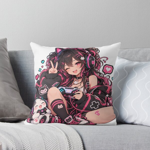 Item preview, Kawaii Anime Gamer Girl with Cat Headphones designed and sold by DrMerlin.