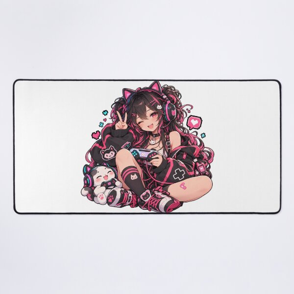 Item preview, Kawaii Anime Gamer Girl with Cat Headphones designed and sold by DrMerlin.