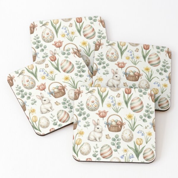 Artikelvorschau, Vintage-Osterhasen-Eier-Blumen-Aquarellmuster entworfen und verkauft von Bywithrose instant studio.