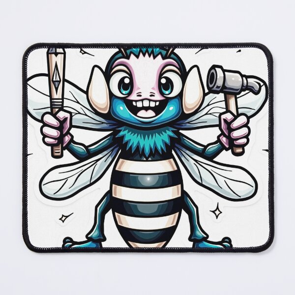 Item preview, Quirky Bee with Compass and Hammer Tattoo Flash designed and sold by Qubivibe.