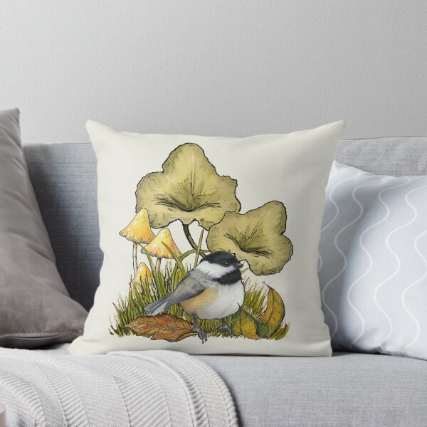 Item preview, Autumn Leaves with Chickadee Bird and Mushrooms Illustration designed and sold by JoyfulWhimsy.