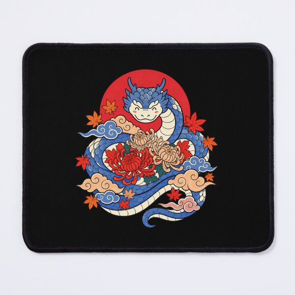 Item preview, Japanese Dragon Autumn Chrysanthemum | Blue Asian Dragon Maple Leaves designed and sold by MrDev.