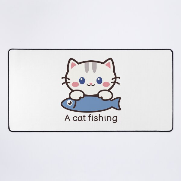 Item preview, A Cute Cartoon White Cat Holding a Fish designed and sold by MySimpleFlow.