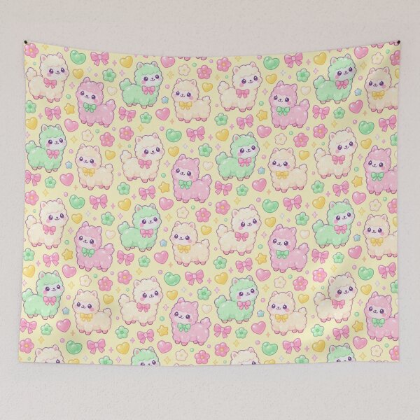 Aperçu de l'œuvre Adorables bonbons gélifiés kawaii en forme d'alpaga pastel à motifs pastel créée et vendue par Soft Berry Studio.