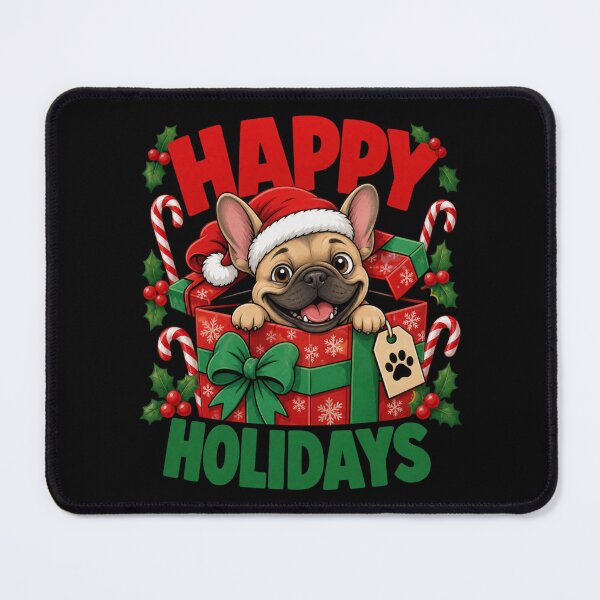 Artikelvorschau, Fröhliche Feiertage T-Shirt mit französischer Bulldogge | Süßes Weihnachts-T-Shirt für französische Bulldoggen entworfen und verkauft von Design Vibras.