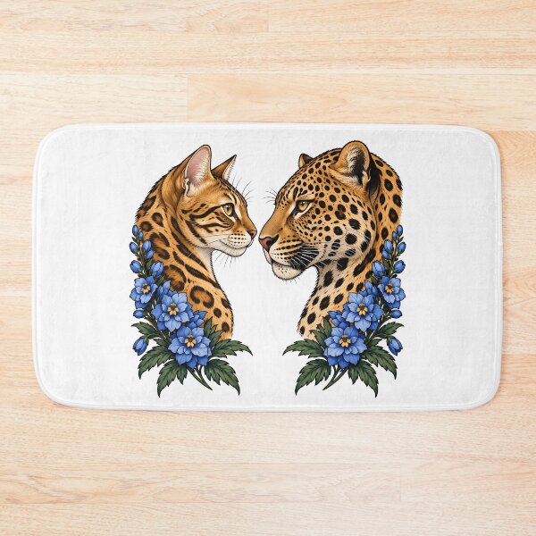 Aperçu de l'œuvre Bengal Cat Leopard Pastel Blue Flower créée et vendue par Old's Cool Cat Studio.