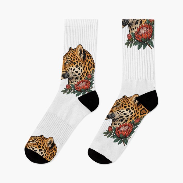 Aperçu de l'œuvre Spotted Cat Jaguar Red Protea créée et vendue par Old's Cool Cat Studio.