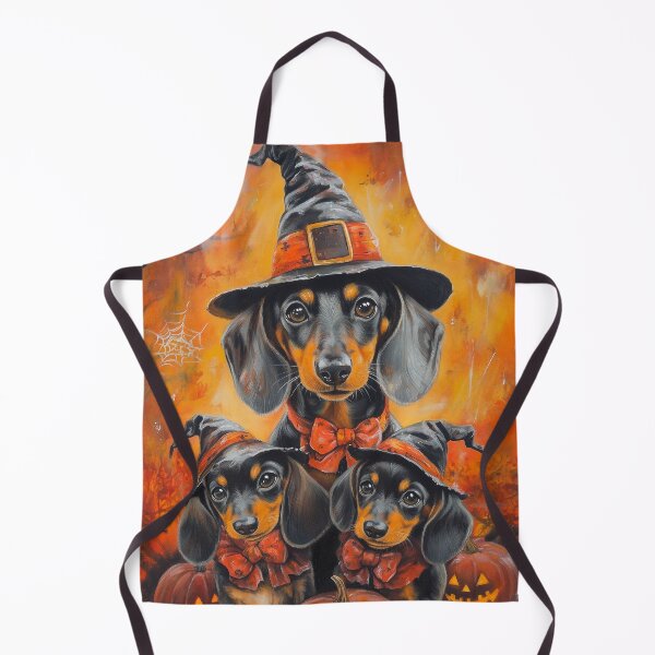 Artikelvorschau, Halloween-Dackelwelpe mit Kürbis – Hexenhut-Dackel-Kunst entworfen und verkauft von elisarasada.