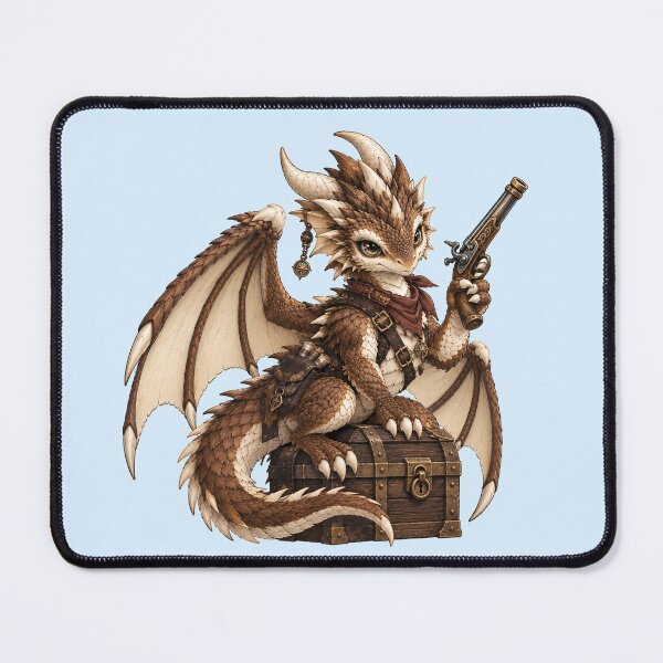 Item preview, Cute Steampunk Pirate Dragon with Treasure Chest Fantasy Art designed and sold by Hatchling Hollow.