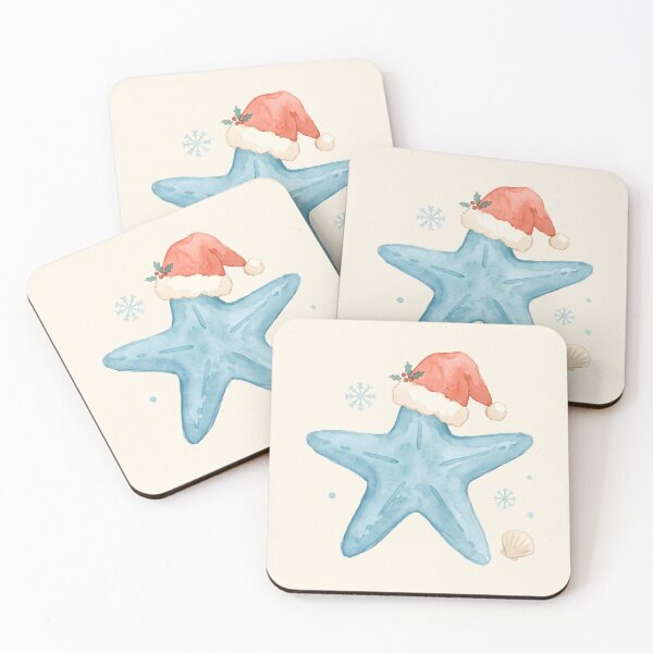 Item preview, Blue Starfish with Santa Hat – Cute Coastal Christmas Beach Holiday Design designed and sold by Sea Gem.