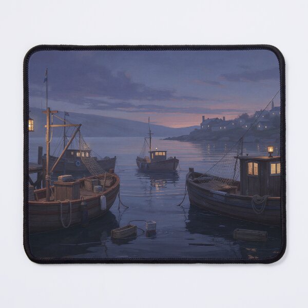 Item preview, Fishing Cove at Dusk | Old Wooden Boats Harbor Scene designed and sold by RC Design.