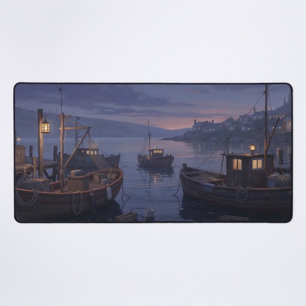 Item preview, Fishing Cove at Dusk | Old Wooden Boats Harbor Scene designed and sold by RC Design.