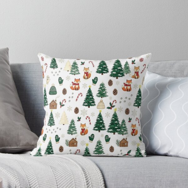 Item preview, Winter Christmas forest fox pine trees pattern designed and sold by Bywithrose instant studio.