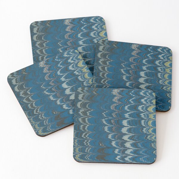 Item preview, Antique Feather Marbled Paper Blue & Gold designed and sold by footnotes-club.