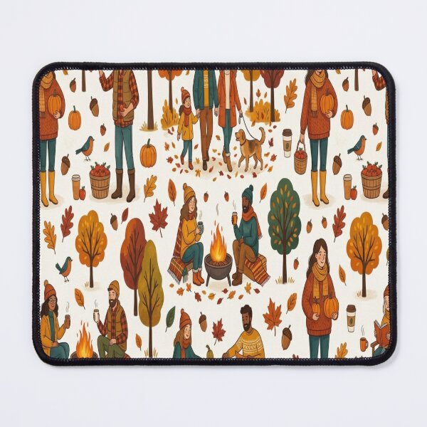 Item preview, Cozy autum people campfire forest seamless pattern designed and sold by Bywithrose instant studio.