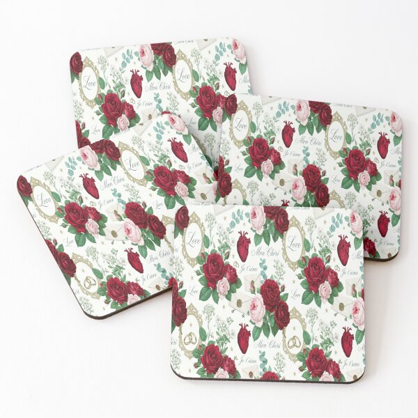 Item preview, Heart read roses vintage pattern designed and sold by Bywithrose instant studio.