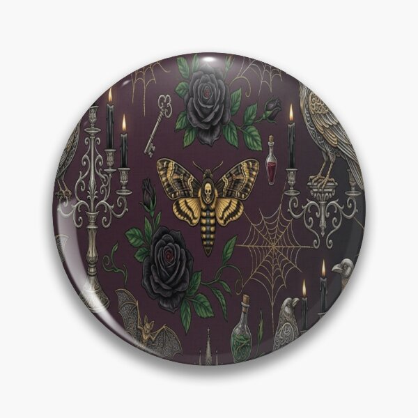 Item preview, Gothic raven skull moth candelabra moody bat pattern designed and sold by Bywithrose instant studio.