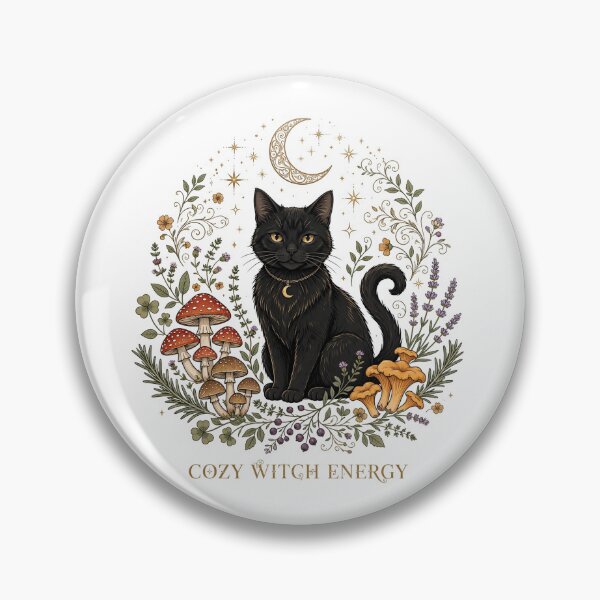 Artikelvorschau, Gemütliche Hexenenergie – Himmlische Schwarze Katze Cottage Core entworfen und verkauft von HexAndHearth.