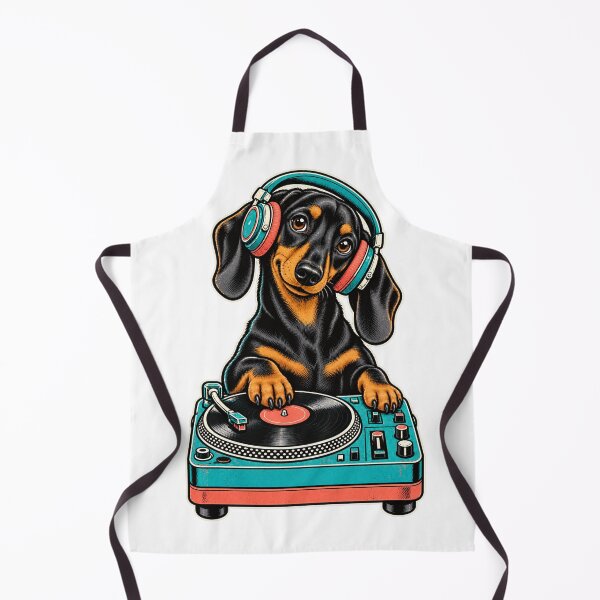 Item preview, Dachshund Vinyl DJ Retro Beats designed and sold by PlanetPiperArt.
