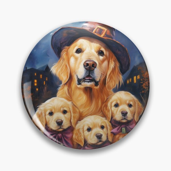 Item preview, Halloween Golden Retriever Mother & Puppies with Pumpkins – Witch Dog Art designed and sold by elisarasada.