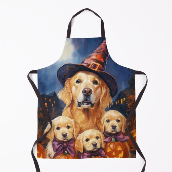 Item preview, Halloween Golden Retriever Mother & Puppies with Pumpkins – Witch Dog Art designed and sold by elisarasada.