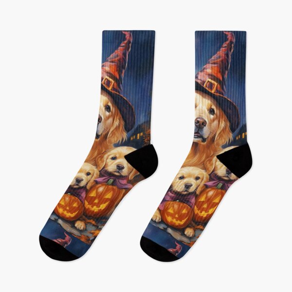 Item preview, Halloween Golden Retriever Mother & Puppies with Pumpkins – Witch Dog Art designed and sold by elisarasada.