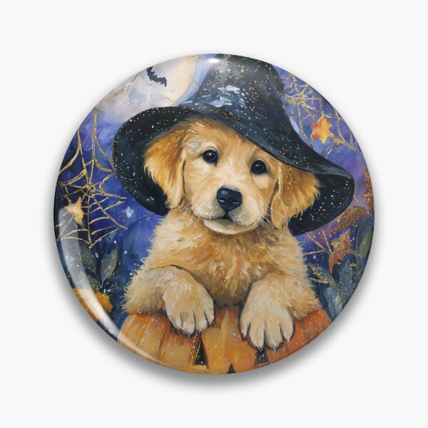 Item preview,  Halloween Golden Retriever Puppy with Pumpkin – Witch Hat Dog Wall Art designed and sold by elisarasada.