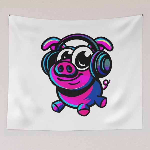 Item preview, Retro Cartoon Pig DJ designed and sold by Retro Whimsy.