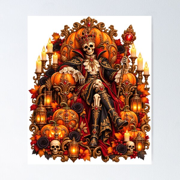 Item preview, Gilded Skeleton Throne – Gothic Pumpkin Halloween designed and sold by Clothes With Smiling Animals Walt Gral.