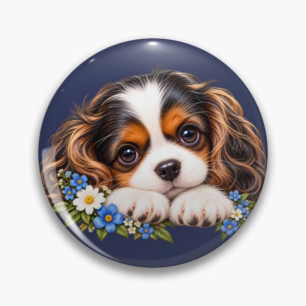 Item preview, Cute Cavalier King Charles Spaniel Puppy with Flowers designed and sold by ManJiangHong.