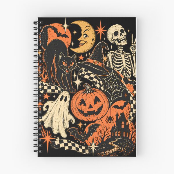 Artikelvorschau, Vintage Halloween Collage – Schwarze Katze, Skelett, Geist, Kürbis, Hexenmotiv entworfen und verkauft von amazsticker.