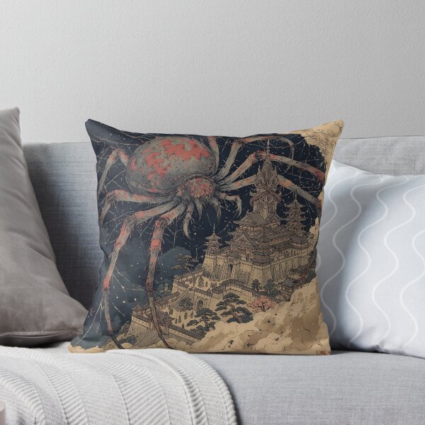 Aperçu de l'œuvre Araignée géante au-dessus d'un château japonais (peinture) – Yokai Horror créée et vendue par D6rkT3chDemon.