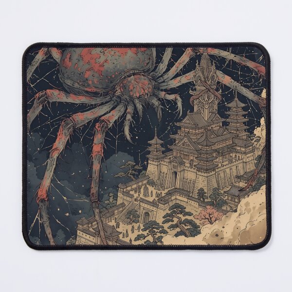Aperçu de l'œuvre Araignée géante au-dessus d'un château japonais (peinture) – Yokai Horror créée et vendue par D6rkT3chDemon.