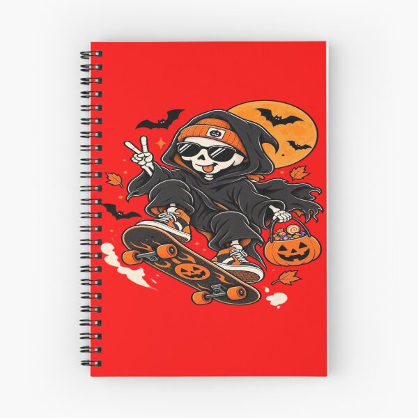 Aperçu de l'œuvre Halloween Skeleton Skateboarder – Spooky Skater Cartoon Art créée et vendue par RAYBIL.