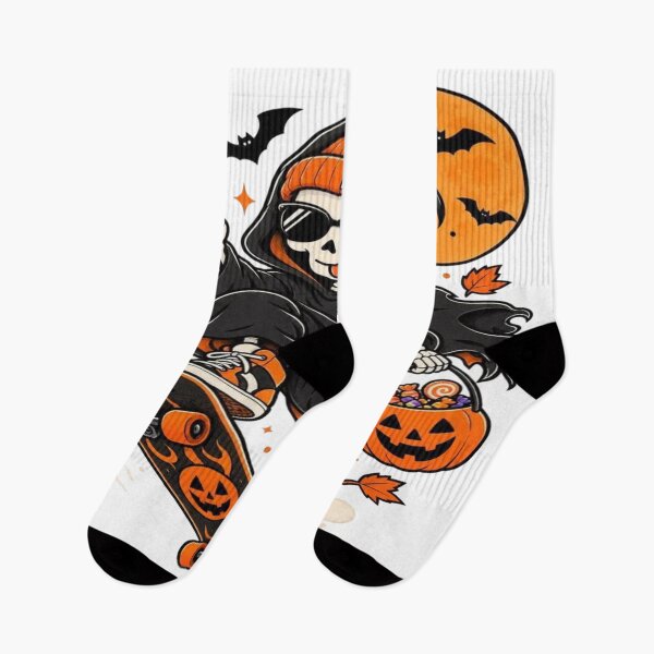 Aperçu de l'œuvre Halloween Skeleton Skateboarder – Spooky Skater Cartoon Art créée et vendue par RAYBIL.