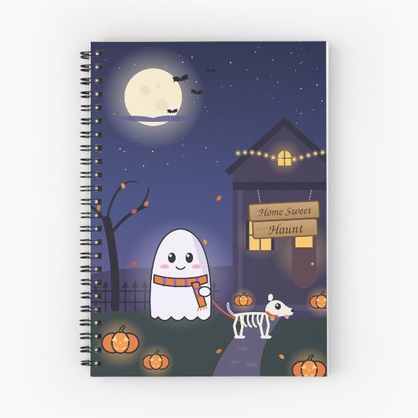 Item preview, Home Sweet Haunt – Cute Ghost Walking a Skeleton Dog on a Haunted Porch designed and sold by Aurora Prints.