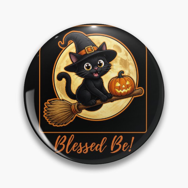 Artikelvorschau, Halloween Hexe Katze auf Besen Gesegnet sei entworfen und verkauft von Witch Joseph.