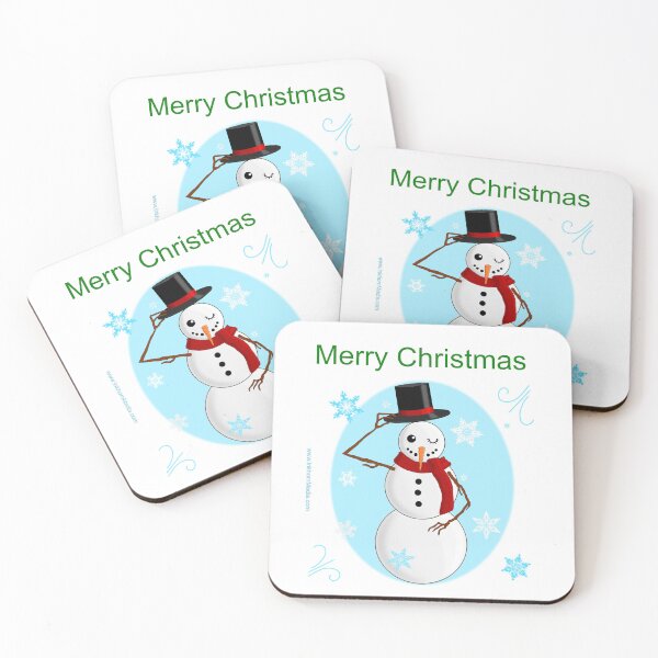 Item preview, snowman winking, tipping hat and wishing Merry Christmas designed and sold by Inkhornmedia.