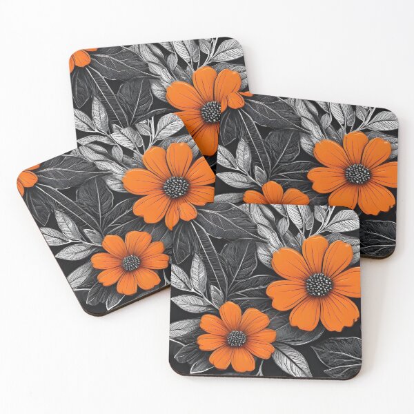 Item preview, Vibrant Orange Flowers on Black — Monochromatic Floral Seamless Pattern designed and sold by LYAN-STORE.