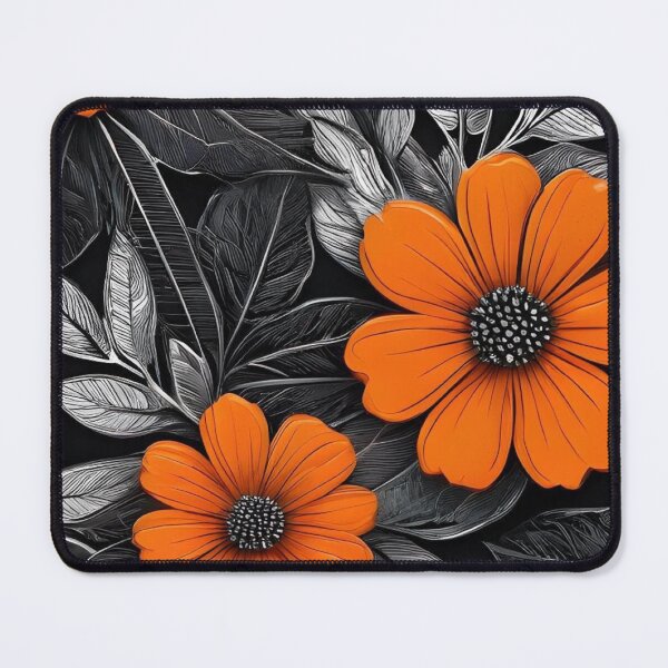 Item preview, Vibrant Orange Flowers on Black — Monochromatic Floral Seamless Pattern designed and sold by LYAN-STORE.