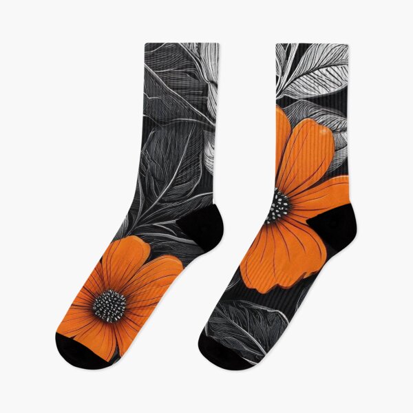 Item preview, Vibrant Orange Flowers on Black — Monochromatic Floral Seamless Pattern designed and sold by LYAN-STORE.