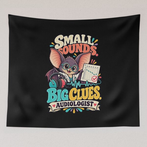 Aperçu de l'œuvre Small Sounds Big Clues - Audiologist Bat Hearing Test créée et vendue par MOTIFOLK.