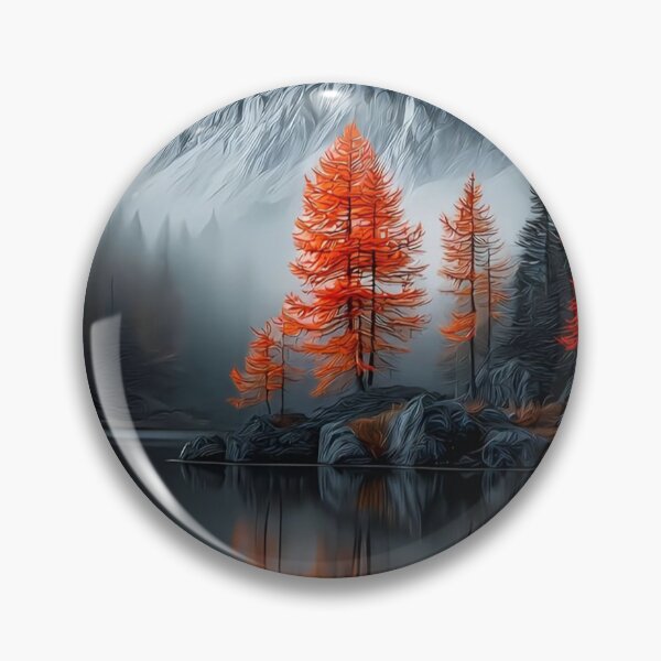 Item preview, Red Trees Mountain Reflection — Dramatic Autumn Lake Landscape Art designed and sold by LYAN-STORE.